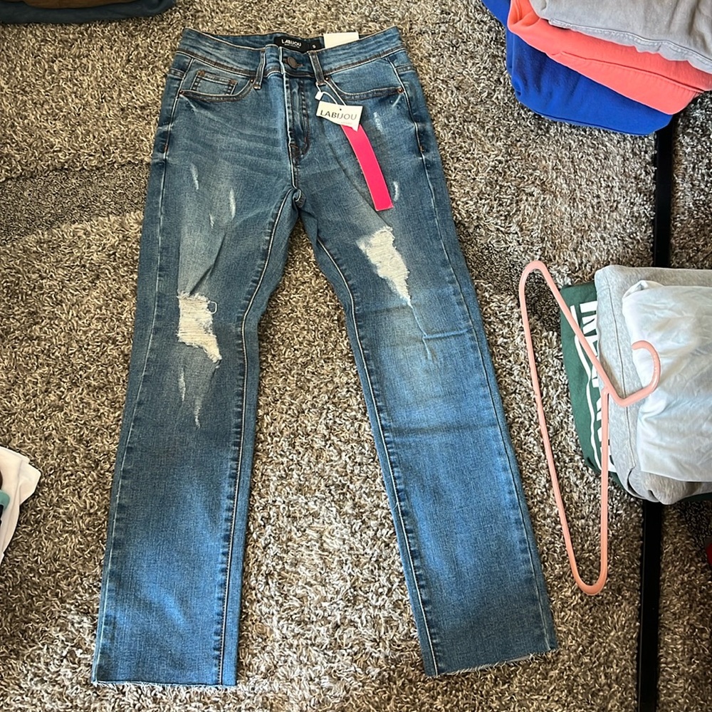 Brand new, women’s, labojou super stretch, distressed jeans.  Size S